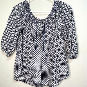 JOE FRESH Women's 1X? Blue White & Gray Longsleeve Blouse